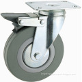 Grey Rubber Wheel With Swivel Top Plate And Brake